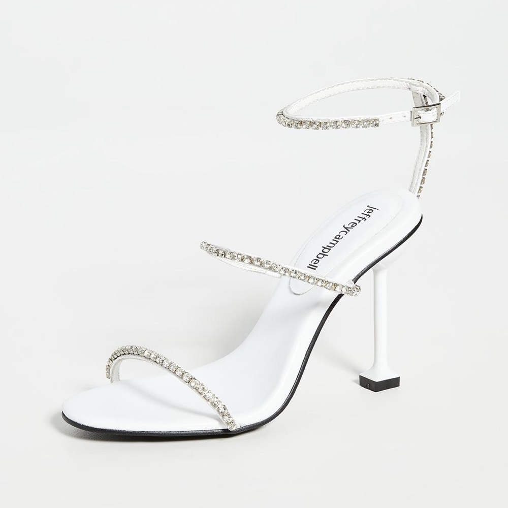 Jeffrey Campbell Demonic White Silver Perfect Rhinestone Heel Sandals - Picture 2 of 7